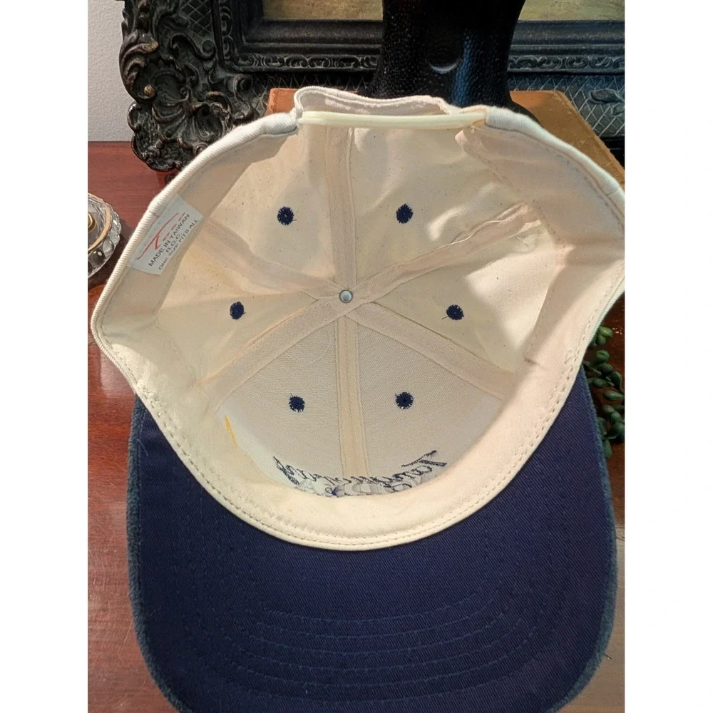 Vintage Tanqueray Sterling Vodka Snapback Hat Cream Navy Blue Suede Brim Cap